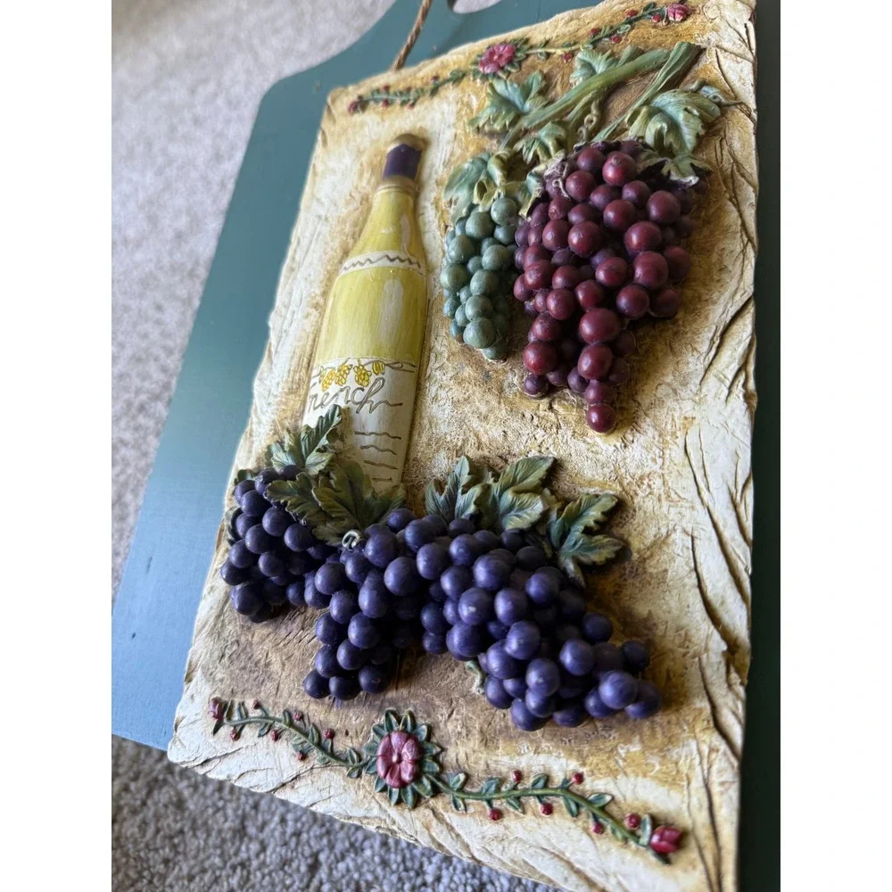 Tile‎ Wine Bottle Grapes Wall Decor Kitchen Art Italian Tuscan Style Hanging
